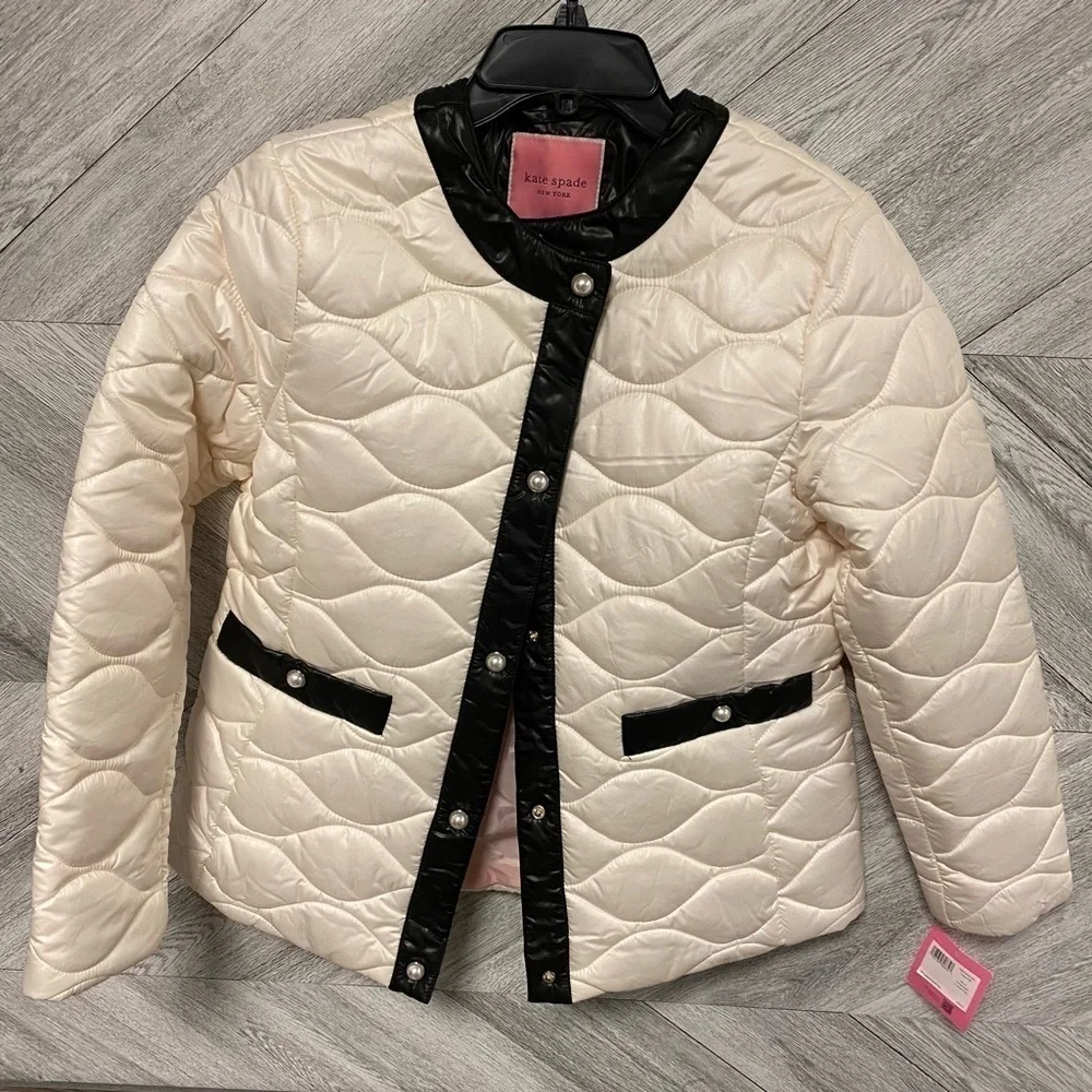 Kate Spade | Pearl Snap Quilted Jacket White NEW Size M